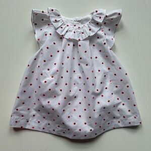 Jacadi Girls White Dress with Strawberry Print & Matching Bloomers - Size 6M